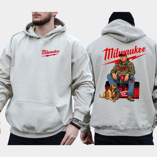 Camo Trump Milwaukee Fuel Drill Hoodie 2-Sided, Men's Hunting Hoodies, Dog Hunt Sweatshirt, Unisex Hunter Tops, Classic Casual Menswear