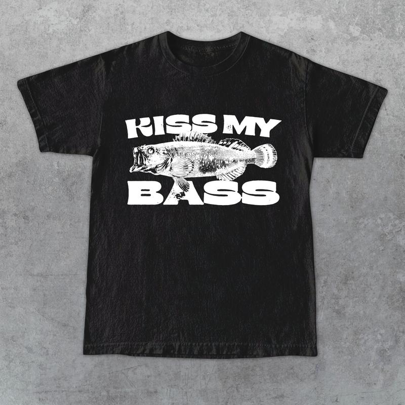 Kiss My Bass Vintage Style Fishing T-Shirt, Retro Fisher T Shirt, Fisher Gear, Fisher Graphic Shirt, Adult Unisex Relaxed Cotton Shirt - White Design Limited
