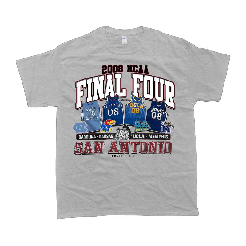 Vintage 2008 NCAA Final Four San Antonio Tee, Carolina Kansas UCLA Memphis T-shirt football bow Classic Cotton Menswear Top