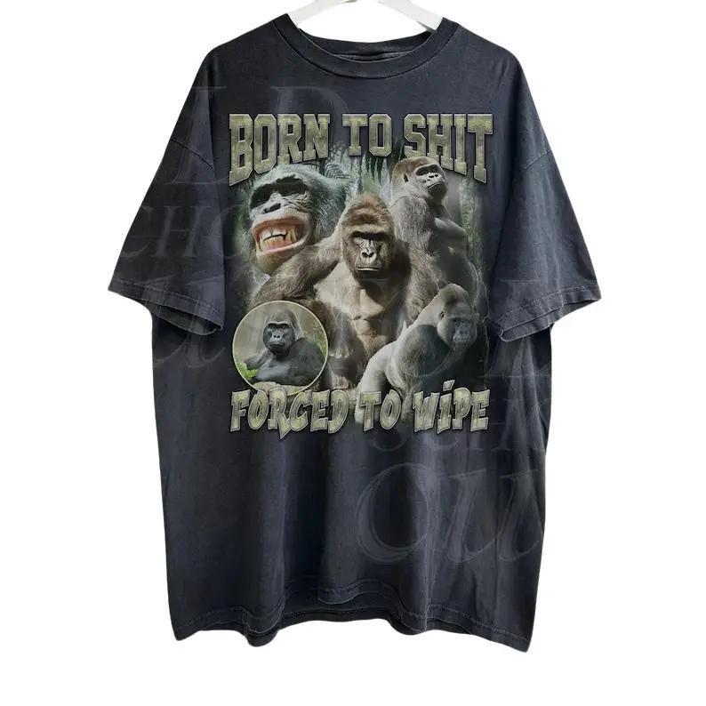Born To Shit Forced To Wipe 90s Bootleg T-Shirt, Retro Ape Meme Graphic Tee, Funny Gift for Friends, Unisex Washed Humor Shirt