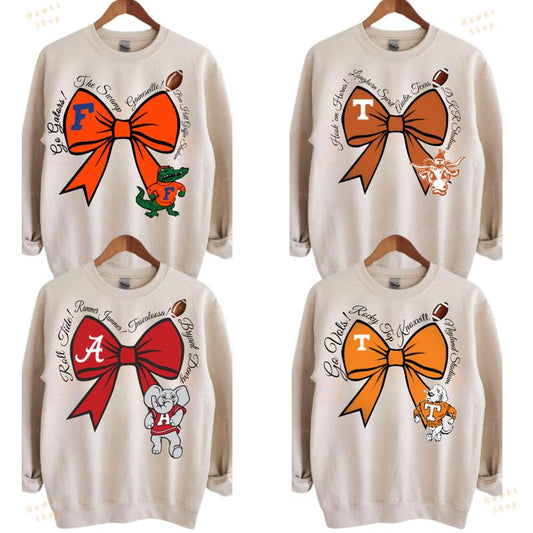 Vintage College Football Bows Inspired Sand Crewneck Sweatshirt, Vintage Football Coquette Sweatshirt, Vintage NCAA Crewnecks, Gift For Fans