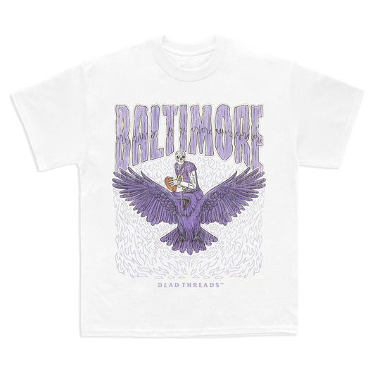 Baltimore football, Deadman's Raven Graphic T-Shirt, Full Cotton, Men's Top Women's Top, American Football Team, For Men And Women Fabric Menswear Ret