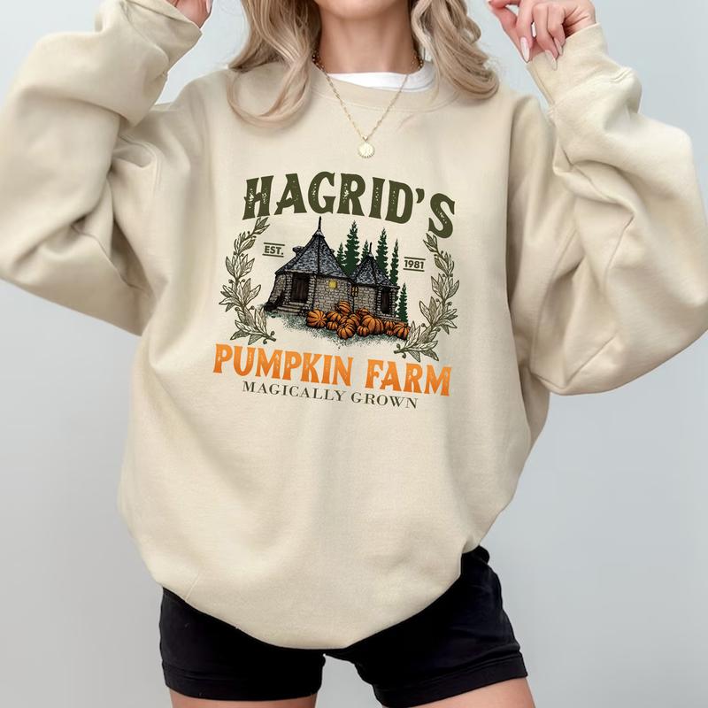 HP Hagrid's Pumpkin Farm Unisex Sweatshirt Hoodie Shirt Cotton Relaxed Fit, Hogwarts Shirt