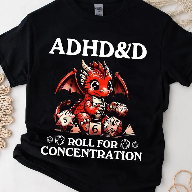 ADHD&D Roll for Concentration Sweatshirt, Dungeons and Dragons Dnd T-shirt, DnD Vintage Tee, ADHD Unisex shirt, DnD Shirt, RPG Gift, Dungeons Master S