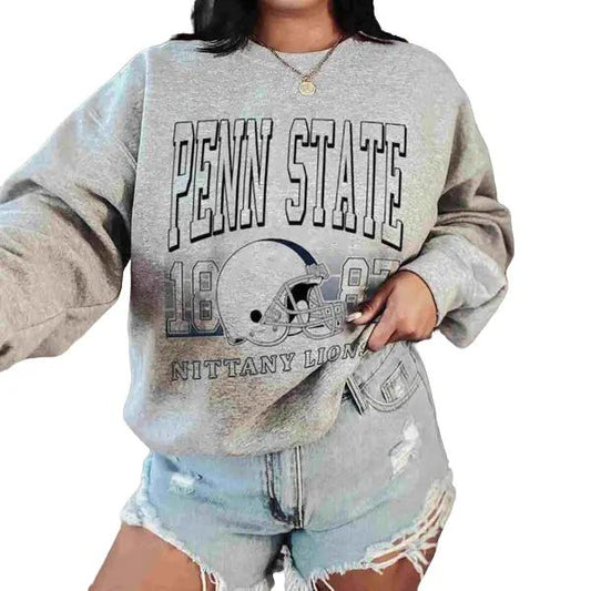 Penn State Nittany Lions Retro Helmet University College NCAA Football Unisex Sweatshirt Cotton Fabric Womenswear Hoodie