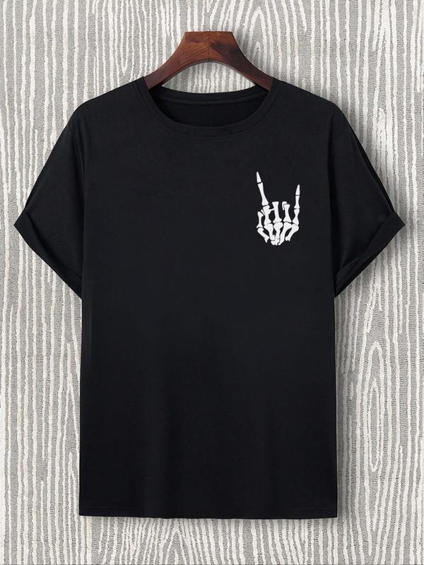 Men's Regular Fit Letter & Skeleton Print Drop Shoulder Tee, Back To School Outfits,Â Street Fashion Casual StreetwearÂ Round Neck Short Sleeve T-Shirt For Daily Wear, Menswear, Graphic Tees,Â Summer Outfits 2024