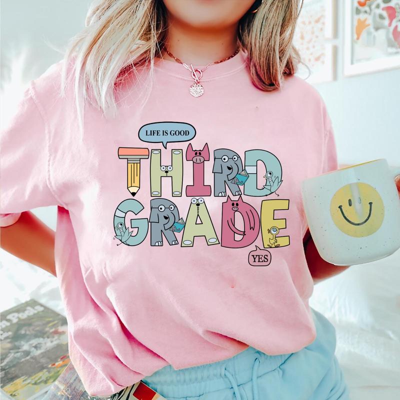 Third Grade Elephant and Piggie Shirt, 3rd Grade Teacher Shirt, 3rd Grade Squad Shirt, Cute Pigeon Piggie Elephant Reading Books Funny Book Lover Shir