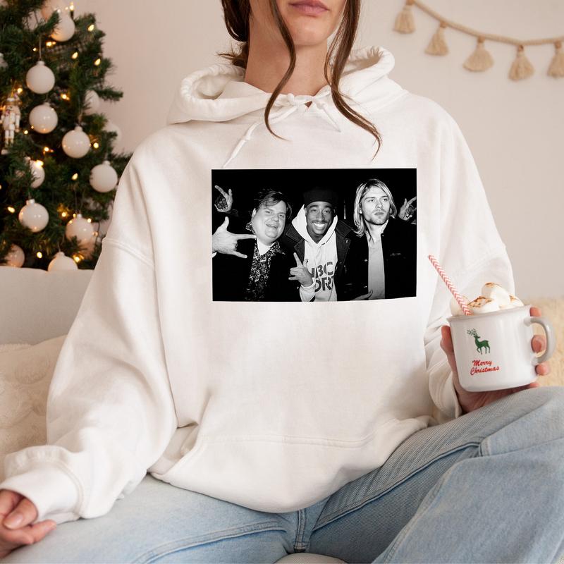 Chris Farley Tupac Shakur And Kurt Cobain Partying Unisex Men's Cotton Crew T-Shirt Vintage 90S Streetwear Hip Hop Best Seller 2Pac, Unisex Cotton Graphic Shirt Casual