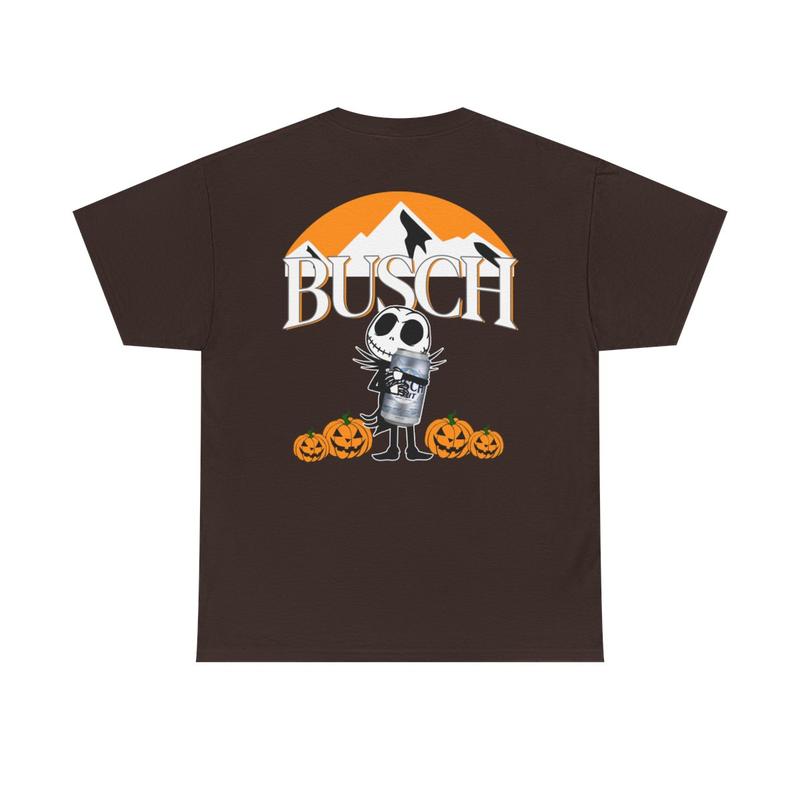 Busch Light Jack Skellington Hug Unisex Heavy Cotton Tee - Halloween Shirt - Pumpkins - Fall Vibe - Two Sided Shirt - Gift for Men and Women