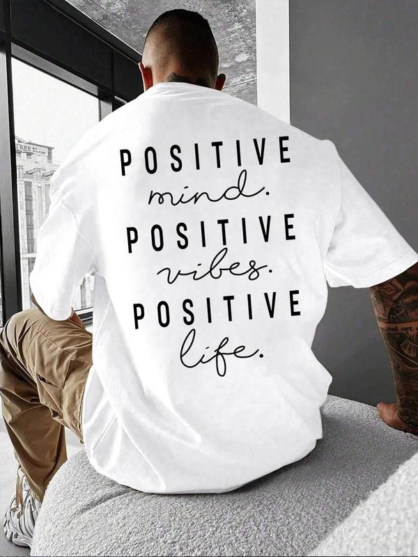 Unisex Men's Letter Print Drop Shoulder Tee, Men Graphic Tees, Regular Fit Casual Short Sleeve Round Neck T-shirt for Summer, Graphic Tees, Fashion Me