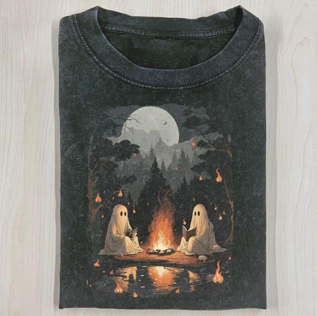 CAMPING HALLOWEEN GHOST READING BOOK T-Shirt, Horror Movie Shirt, Horror Character, Funny Halloween Shirt, Unisex T-Shirt, Gift For Men Women