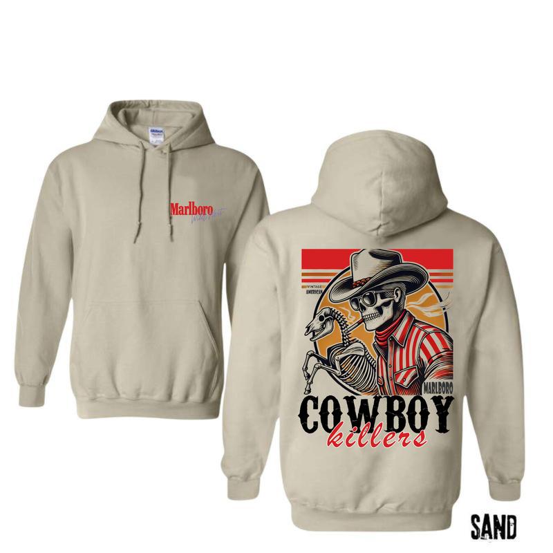 MarlBoro Cowboy Killer Vintage American Double Sided Hoodie and Crewneck T-Shirt Set - Unisex Sweatshirt - Comfort, Cotton - Classic