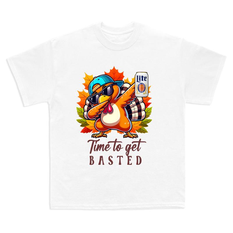 Turkey Time to Get Basted Lite Beer T- shirt, Cute Fall Thanksgiving Shirt, Thanksgiving Family Matching T- shirt, Funny Turkey Tee