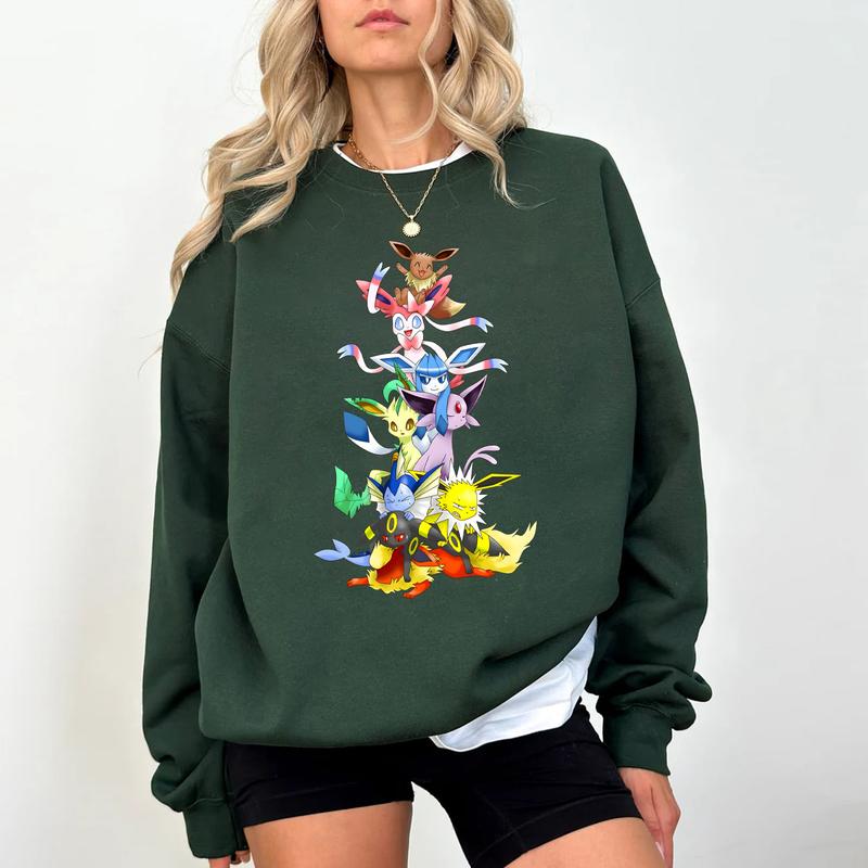 Eevee Eeveelution Sweatshirt, Eevee Evolutions Sweatshirt, Slyveon, umbreon, Espeon, Flareon Anime, Vintage Anime Sweater, Anime lover gift, Anime mer