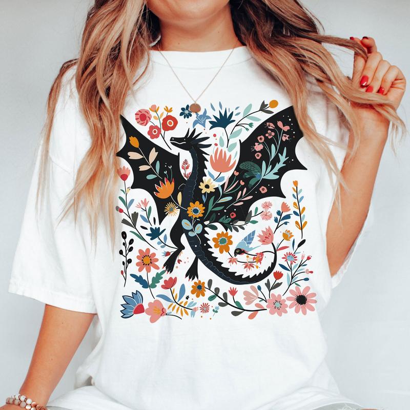 Abraxos Fantasy T-Shirt - Perfect for Book & Dragon Lovers, with Beautiful Floral Design, Unisex T-shirt, Gift for Him, Gift for Her, Crew Neck, Trend