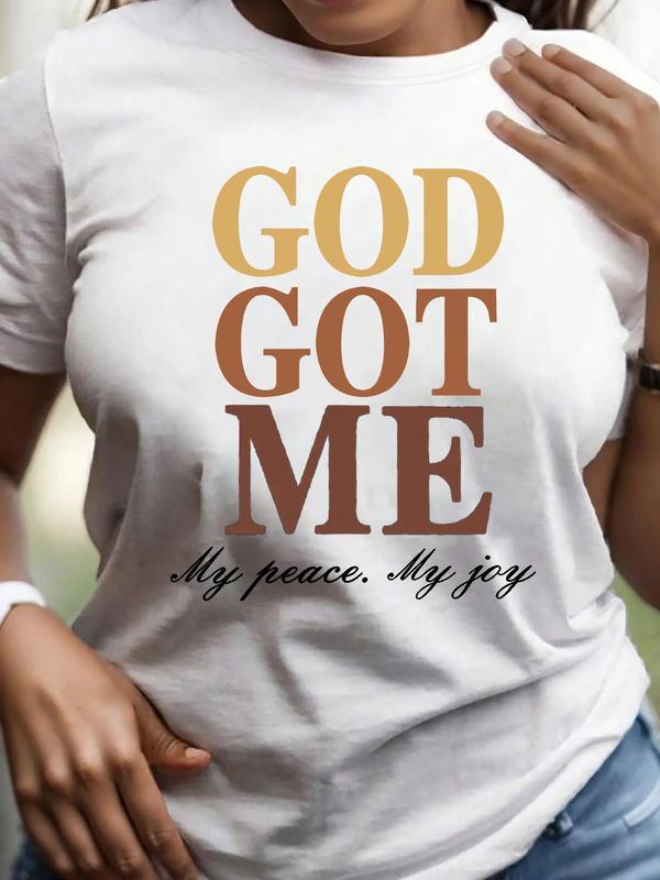 Women's Letter Print Round Neck Tee, Summer Clothes Women,Ã‚Â Short Sleeve Crew Neck T-Shirt for Summer, Women's Top for Casual Wear