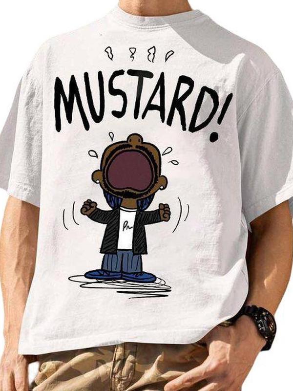 Men's Cartoon & Letter Print Short Sleeve T-Shirt, Regular Fit Casual Funny Graphic Round Neck Tee for Summer, Men's Top for Daily Wear