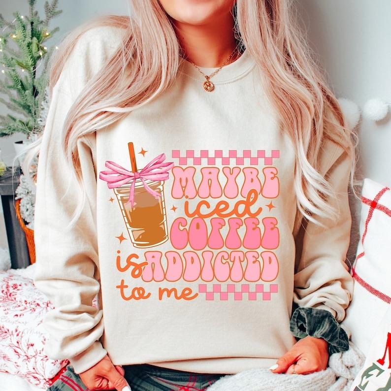 Coquette Iced Coffee Sweatshirt T Shirt Hoodie, Funny Mama Sweatshirt, Soft Girl Era T Shirt, Pink Bow Hoodie, Trending Coffee Shirt
