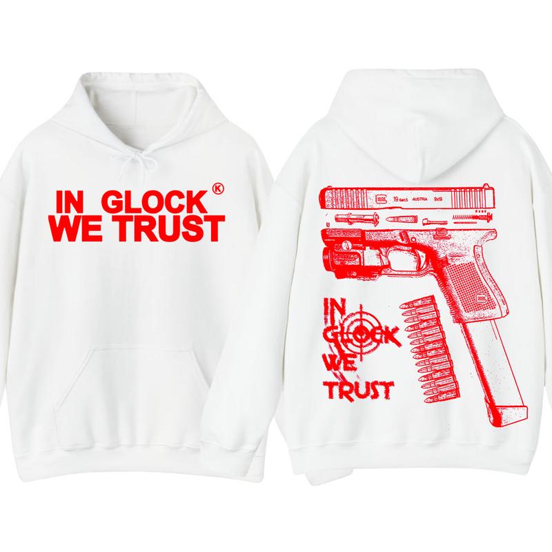 IN GLOCK WE TRUST Double Side Hoodie - Full Color - Red Design, Unisex Sweatshirt with Long Sleeve, Glock Shirt