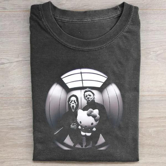 Vintage Halloween Graphic T-shirt, Ghost Face X Michael Myers Tee, Horror Movie Shirt, Horror Character, Funny Halloween Shirt, Unisex T-Shirt, Gift F