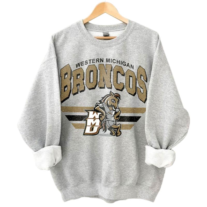 Western Michigan Broncos Vintage NCAA Sweatshirt, Unisex Broncos Football Shirt, Classic Sport Hoodie, Gifts for Fans, Cotton T-Shirt, Hoodie Clothing