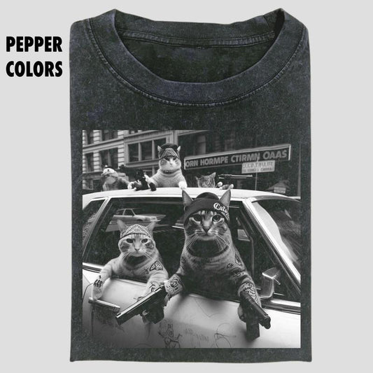 Funny Cat Gang Vinage Tee, Cat Shirt, Funny Graphic Tee, meme shirts, Unisex T-Shirt, Graphic Tee Gift For Men Women, Menswear Womenswear Top