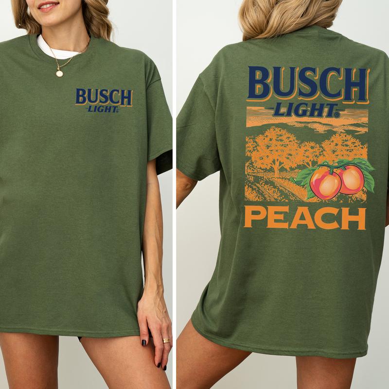Busch Light Peach Scenic 2 Sides Graphic Shirt, Vintage Beer Drinking Shirt For Women, Cotton Printed Top, Casual Drink Tee, Comfort Fabric Womenswear