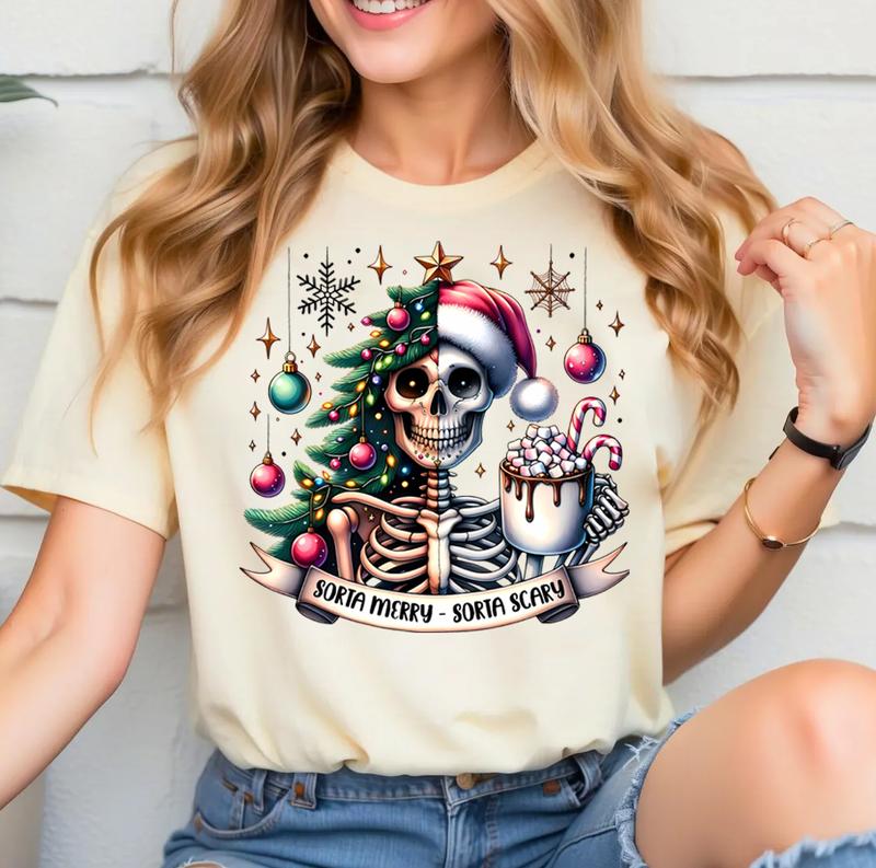 Sorta Merry Sorta Scary Sweater, Christmas Sweater, Skeleton Christmas Sweater, Christmas Shirt Sweater, Holiday Sublimation, Christmas Printing Sweater