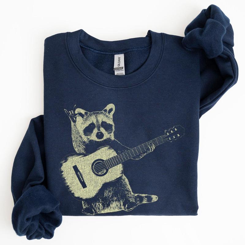 Raccoon Playing A Guitar, Funny Animals Sweatshirt Casual Comfort Womenswear ComfortableÃ‚Â Graphic
