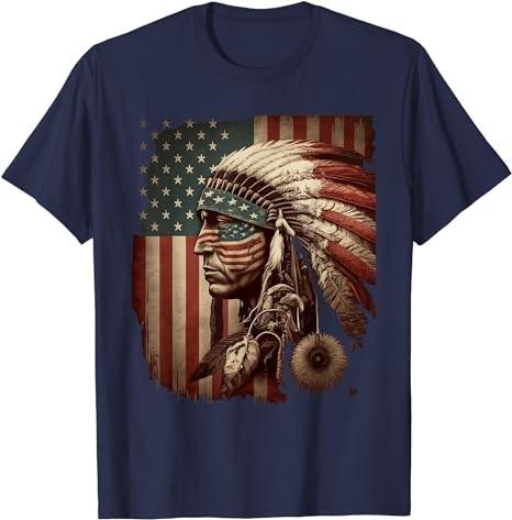 Native American Indian Chief American USA Flag T-Shirt