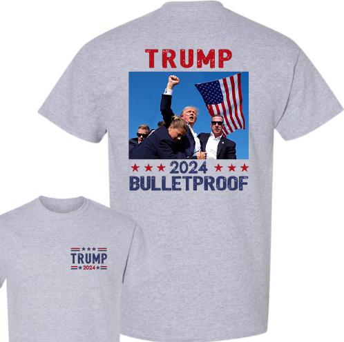 Trum 2024 Bulletproof Shirt, Praying for Presidet Trum Shirt, Bloodied Trum Fist Pumps, Trum Shooting Tee, Trum Assassination Tee Trum Shirts 2024, Double Sided Graphic Printed - Classic Cotton Short Sleeve Top for Men - Man Menswear Underwear Tshirt