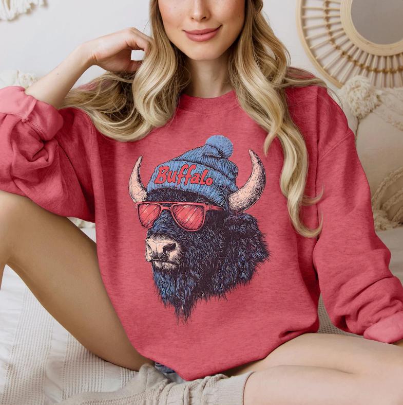 Buffalo Football Crewneck Sweatshirt, Vintage Fan Gifts for Game Day, Trendy Sports Apparel, Unisex Buffalo Sweatshirt, Football Fan Gear, Game Day Sh