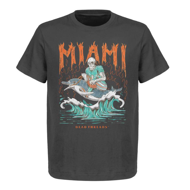 Miami Football Deadman Riding Dolphin Graphic T-Shirt - Heavy Cotton, Retro Print for Men & Women, American Football Shirt Classic Menswear