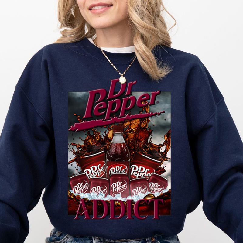 Dr Pepper Addict T-Shirt Streetwear Crewneck Made to Order, Menswear Cotton Top, Medium Comfort, Casual Retro Soda Drink Enthusiast Shirt