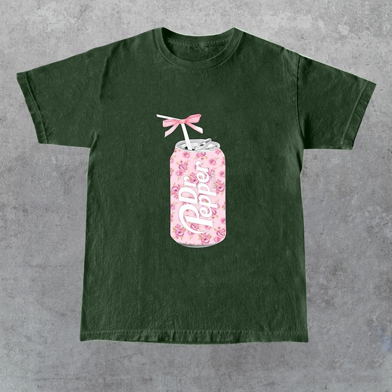 Dr Pepper Gift, Dr Pepper Bow Crewneck, Dr Pepper Pink Bow Shirt, Cute Baby Pink Bow Tee, Trendy Soda Can With Roses Menswear