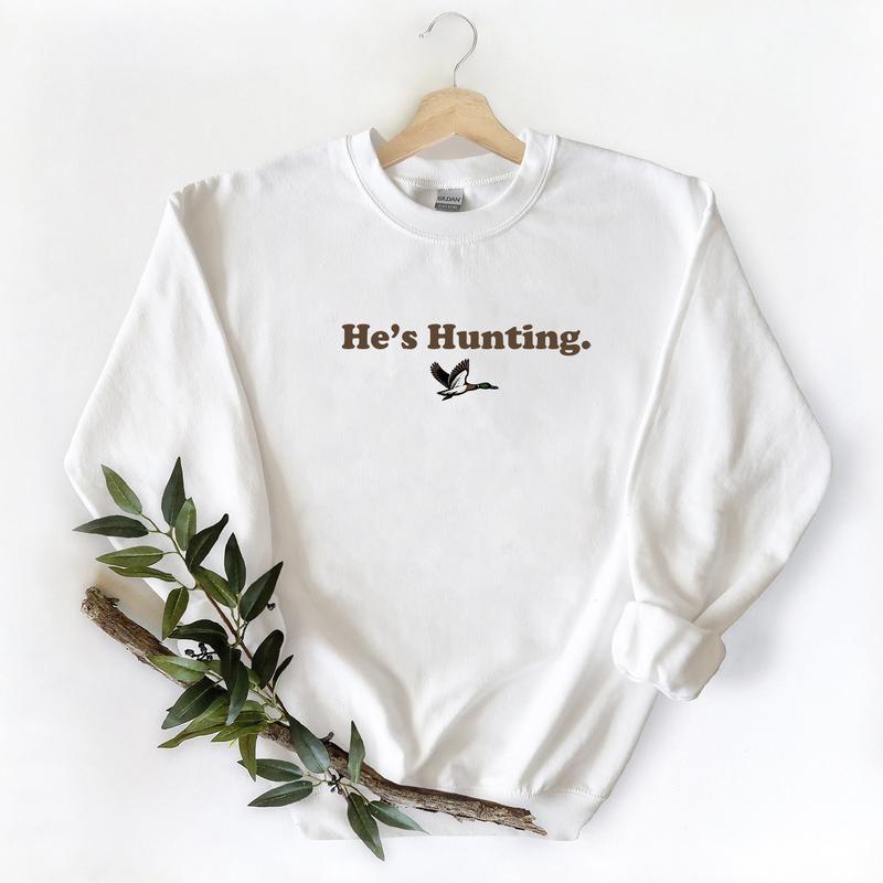 He is Hunting Mallard Duck Sweatshirt, Minimalist Graphic Sweatshirt Unisex, Retro Hunting Season Sweatshirt duck sweatshirt