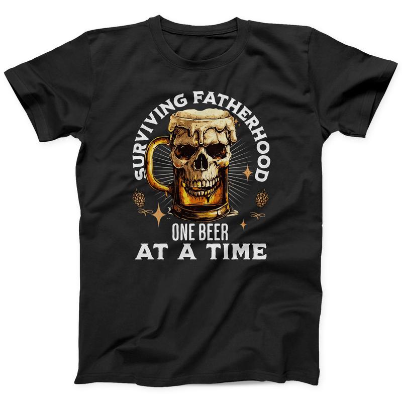 Dad T-shirt Surviving Fatherhood One Beer At A Time Funny Father Gift Tee Fathers Day Gift Shirt Skull And Beer Also In Plus Sizes  sweater and hoodie