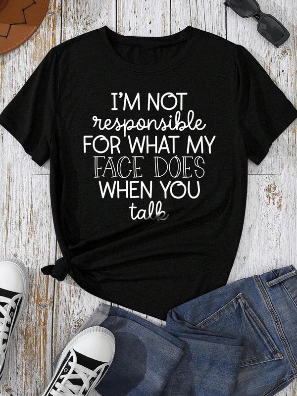 Women's Letter Print Round Neck Tee,Ã‚Â Summer Clothes Women, Trendy Casual Short Sleeve Crew Neck T-shirt for Daily Wear, Ladies Summer Outfit