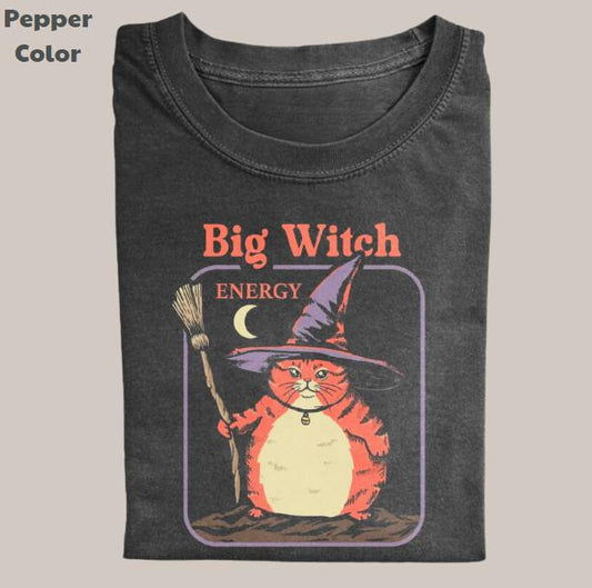 Retro Funny Vintage Graphic Tee, Cat Big Witch Energy T-Shirt, Unisex Meme Cringe Funny Dumb Shirt, Menswear Womenswear Streetwear