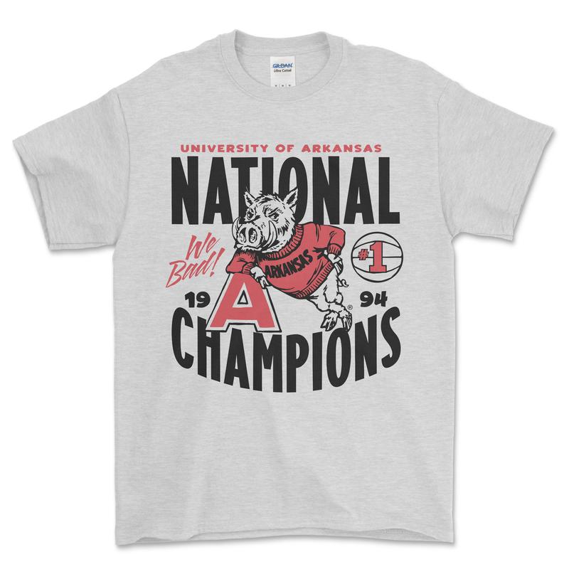 University of Arkansas 1994 Nation Champions T-Shirt, graphic vintage sports tees for men