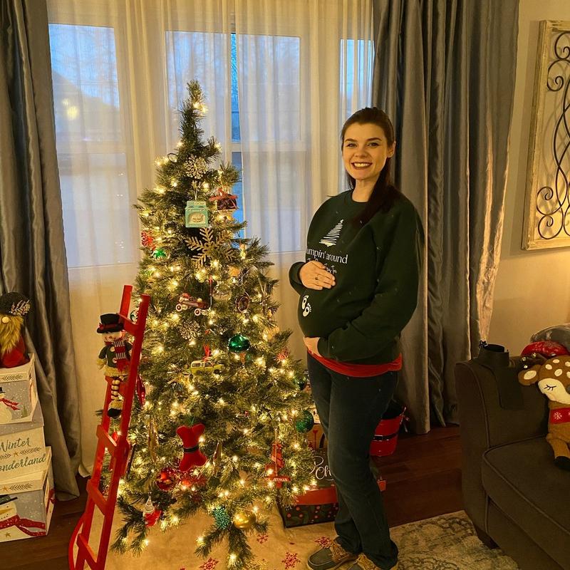 Christmas Pregnancy Announcement sweatshirt, Bumpin around the Christmas tree maternity jumper, Funny Baby reveal crewneck to family