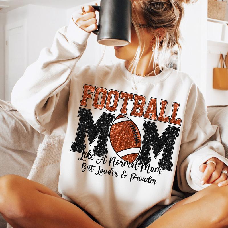 Football Mom Digital Graphic Printed Shirt, Loud and Proud Football Mama, Full Sizes, Full Colors, Cotton Round Neck Tee Collar Comfort Top Womenswear