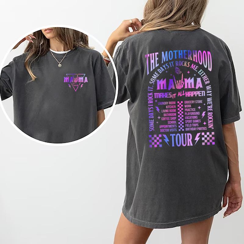 Some Days I Rock It Tee, The Motherhood Tour Graphic Tee Women, Mama Tour Unhinged Shirts For Mom, T-shirts For Mama, Comfy Oversized Graphic Tee, Mot