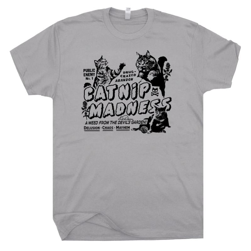 Funny Cat Shirt for Women Men Catnip Madness Cute Cat Shirts Funny Shirts with Cats Crazy Shirts Cool Graphic T Shirts Vintage Kitten Tees