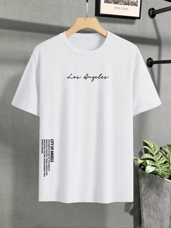 Men's Letter Print Drop Shoulder Tee, Summer Clothes, Regular Fit Casual Soft Comfy Streetwear Round Neck Short Sleeve T-Shirt for Summer, Graphic Tees,Â Men's Top for Daily Wear, Summer Outfits 2024