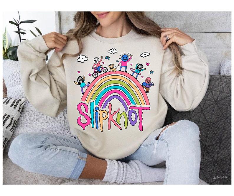 Funny Slipknot Sweatshirt Rainbow Slipknot Metal Band Cozy Crewneck Sweatshirt