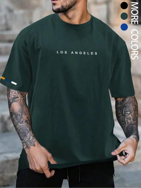 Men's Letter Print Round Neck Tee, Regular Fit Street Fashion Casual Soft Comfy Short Sleeve T-shirt for Daily Outdoor Wear, Graphic Tees, Men's Streetwear Clothes for Summer, Graphic Tees for Men, Summer Clothes