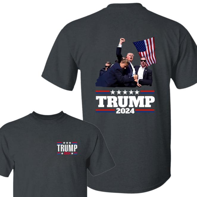 Trum Assassination Tee 2 Sides, Trum Shooting Tee, Support Trum Shirts, Trum 2024 Supporter Tee, They Missed, Trum Shirts 2024, Double Sided Graphic Printed Unisex - Classic Cotton Short Sleeve Top for Men - Man Menswear Underwear Tshirt