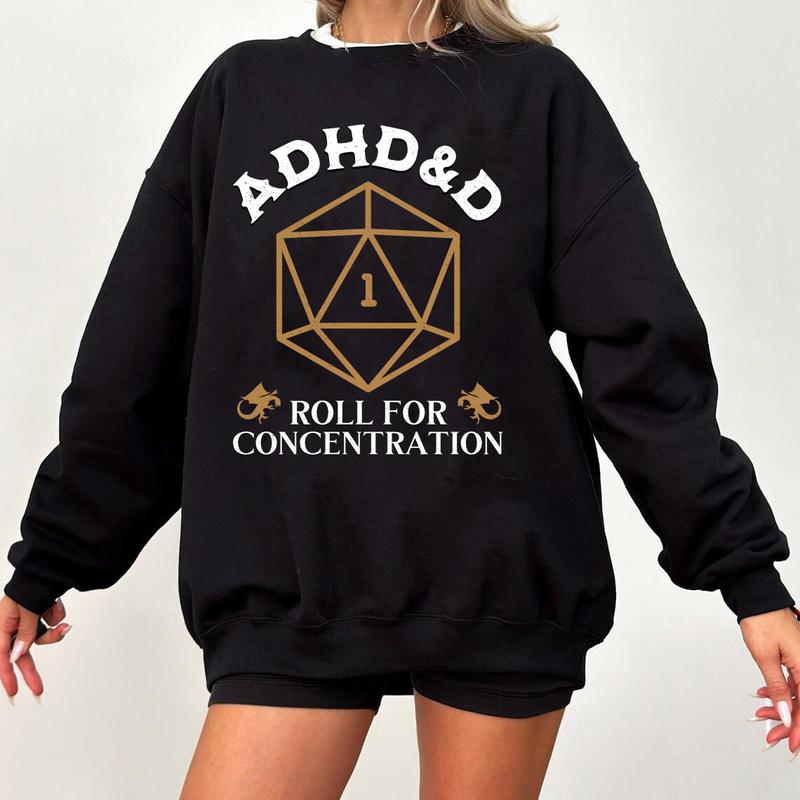 ADHD&D Roll for Concentration Sweatshirt - Dungeons and Dragons T-Shirt, Green, Unisex Design, Ideal for RPG Gift
