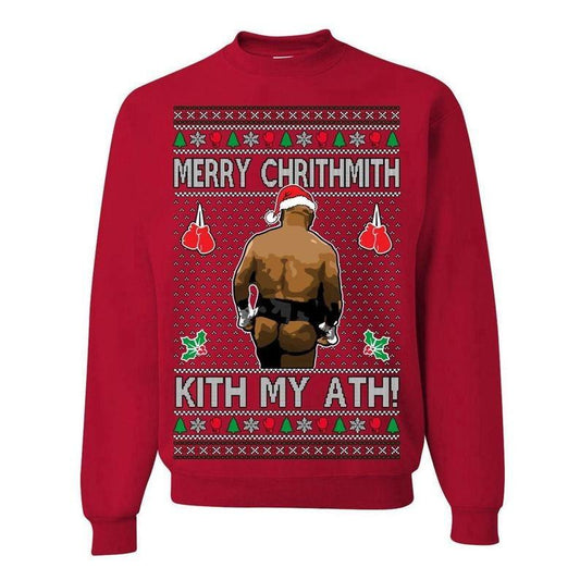Merry Chrithmith Kith My Ath, Mike Tyson Butt Viral Kiss My Ass Boxing Fight Meme, Men Women Funny Ugly Christmas Sweater Ugly Christmas, Give for Men and for Women, Sweatshirt Trending